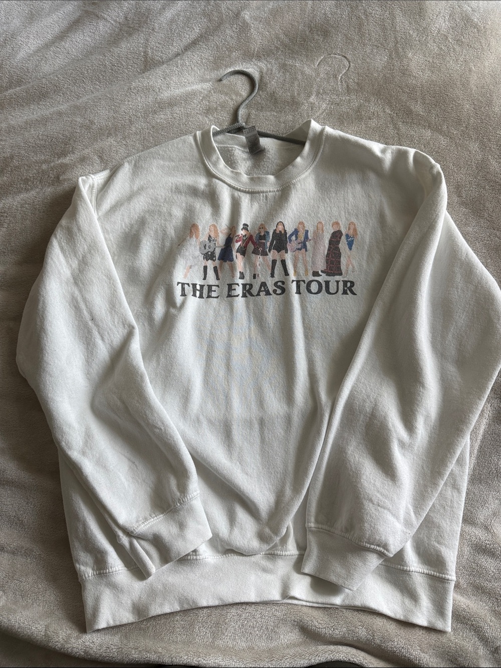 Gildan White Crewneck Sweatshirt with Multicolor 'The Eras Tour' Graphic